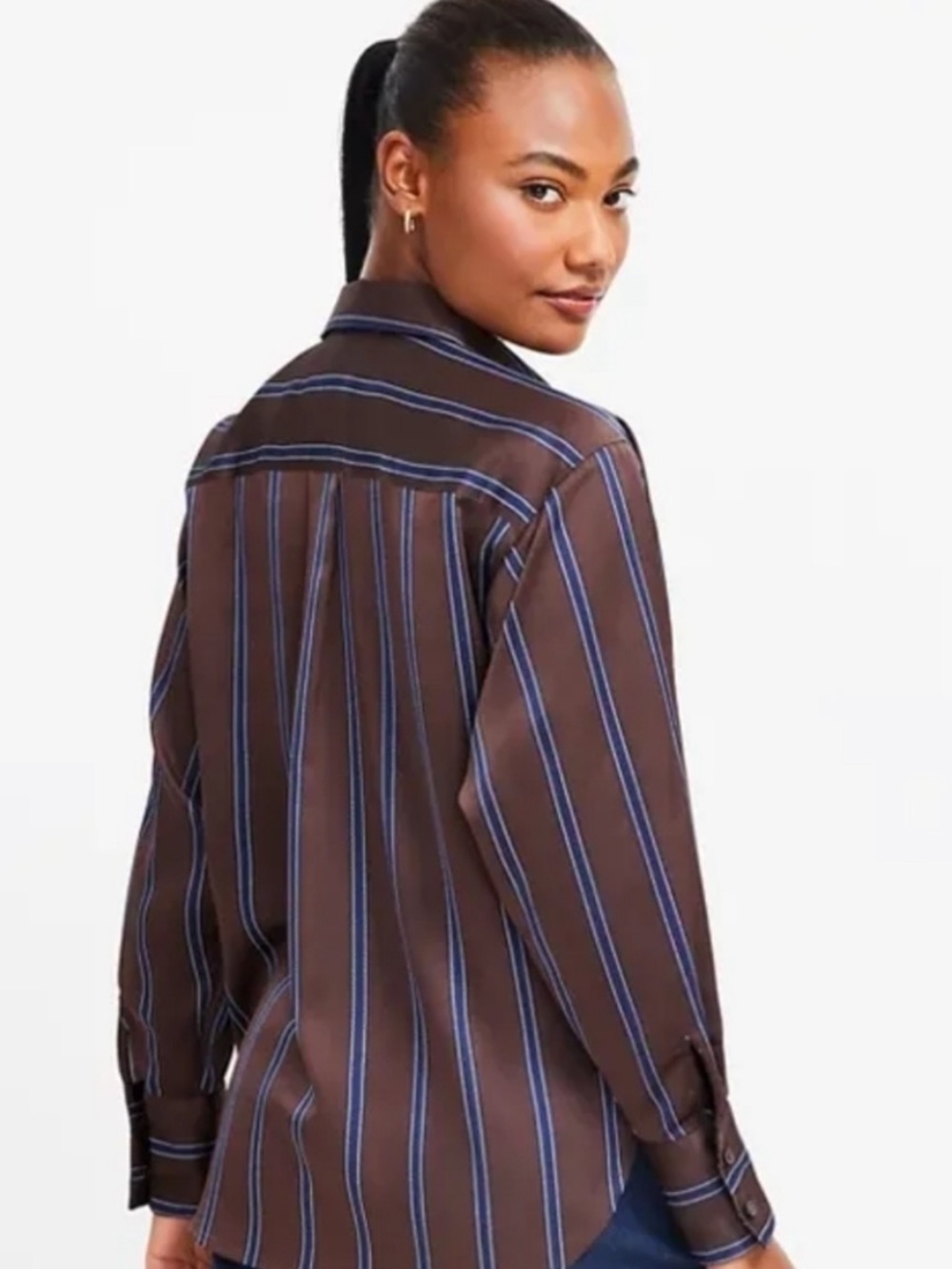 LOFT Men’s-Style Brown Stripe Button-Up Shirt